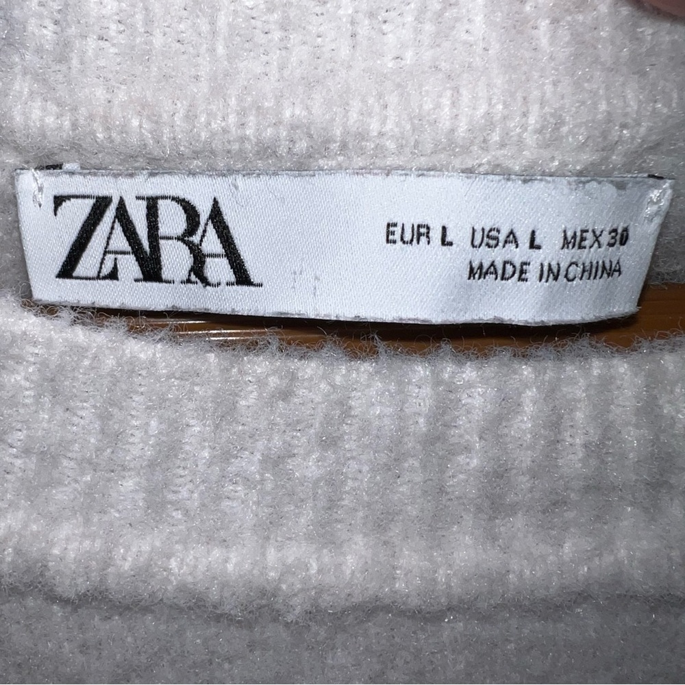 Zara White Long Sleeve Cropped Sweater Size Large - Picture 4 of 4